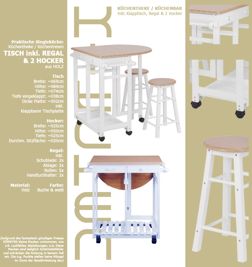 Küchentisch Hocker Klapptisch Holz weiß SINGLEKÜCHE 20 Küchentheke