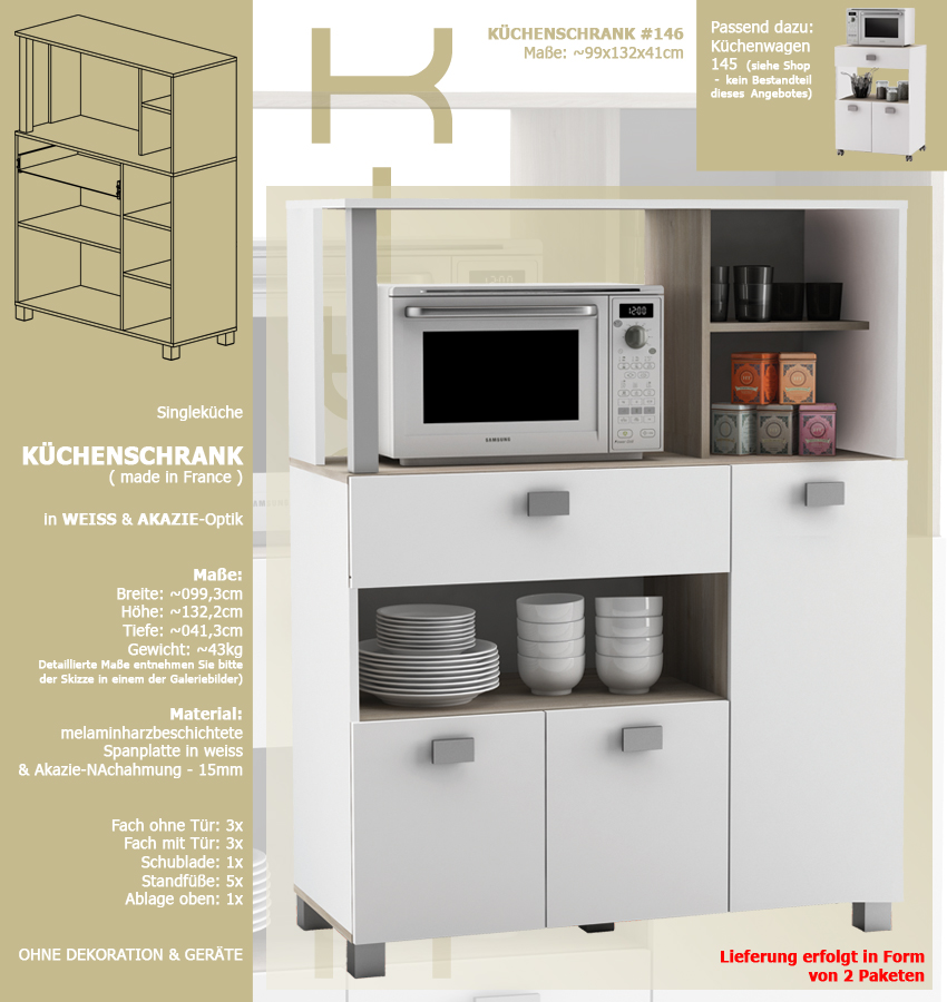 Küchenschrank 146 Schrank Küchenregal Küchenmöbel Mikrowelle
