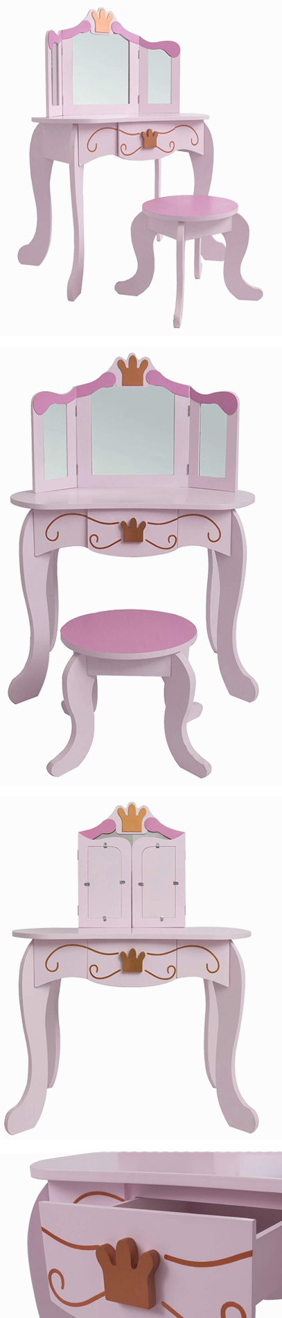 Kinder SCHMINKTISCH + Hocker 333 ROSA pink mit Stuhl Spiegel Schublade